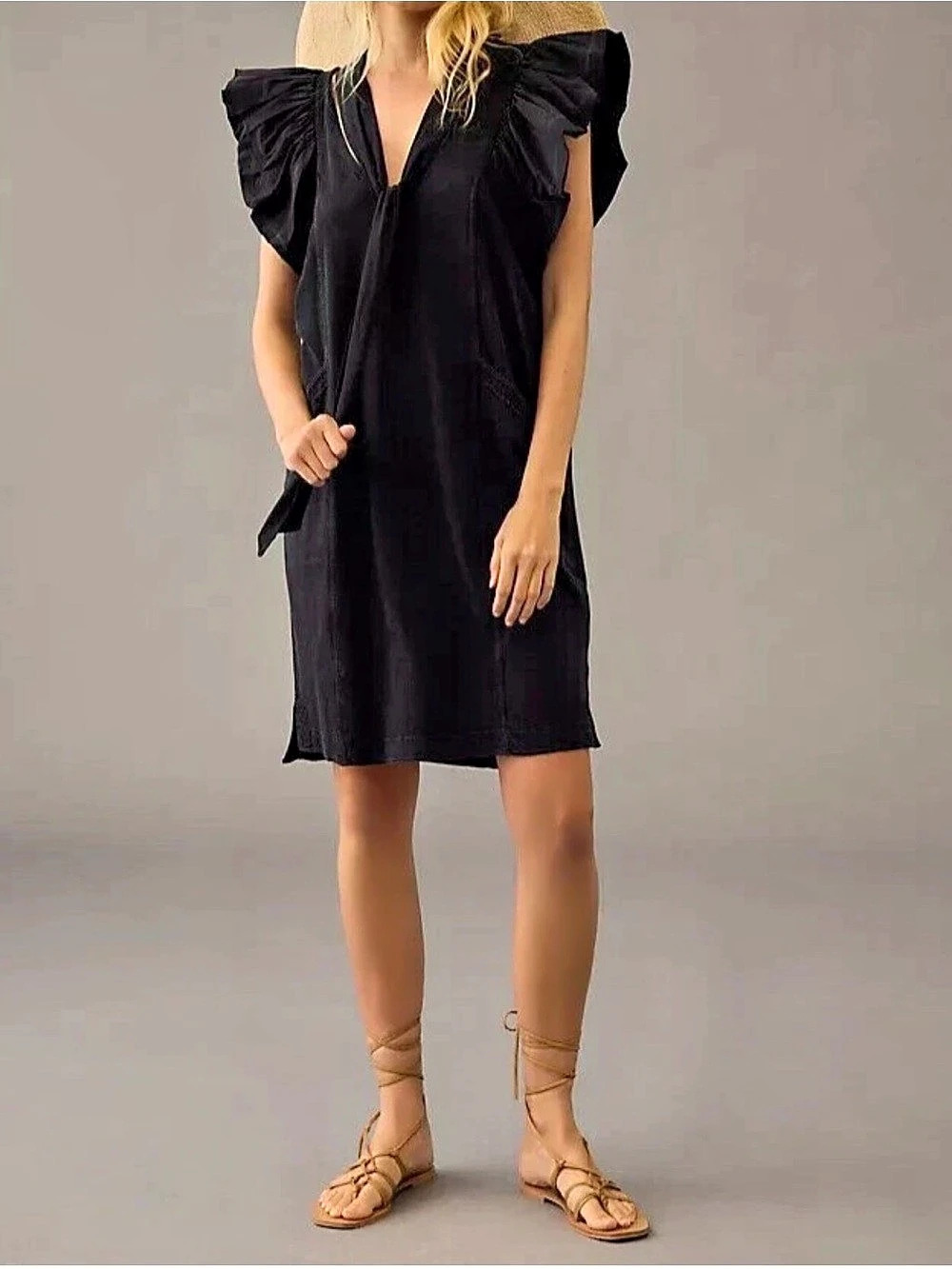 NWOT Daily Practice by Anthropologie Malibu Creek Dress 100% Cotton Ruffle Black